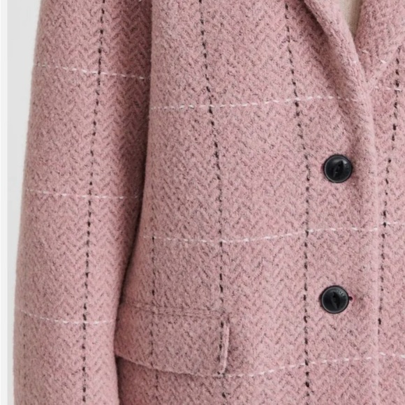 RAG& BONE Sz M, ESTELLE COCOON WOOL BLEND CHECK COAT PINK MULTI - Picture 4 of 6